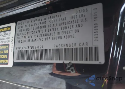 2007 Volkswagen Gti 2-Door from USA, damaged, VIN WVWEV71K57W036824